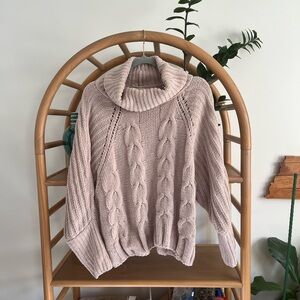 moon & madison Beige Cable Knit Turtleneck Sweater